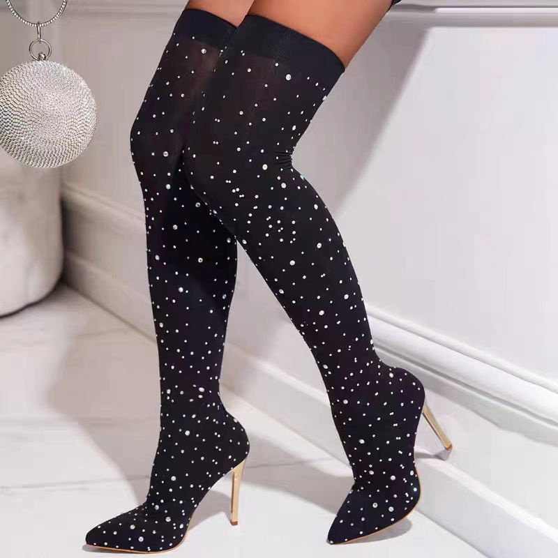 Strass Schlankes Bein Stretch  – Knee High Sock Women Bewertung und Preis